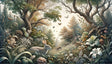 Forest wallpaper mural with butterflies in a bright modern living room, creating a magical woodland atmosphere