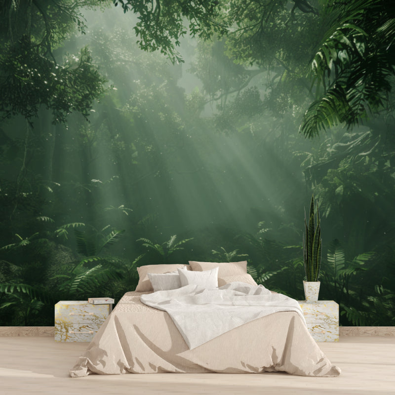 Nature wall mural transforming a meditation room into a forest sanctuary