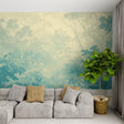 Forest mural wallpaper creating depth in modern living room with natural light
