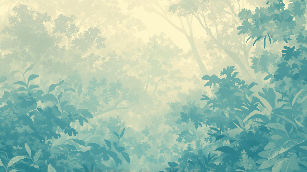 Peaceful forest wallpaper in master bedroom showing morning light effect