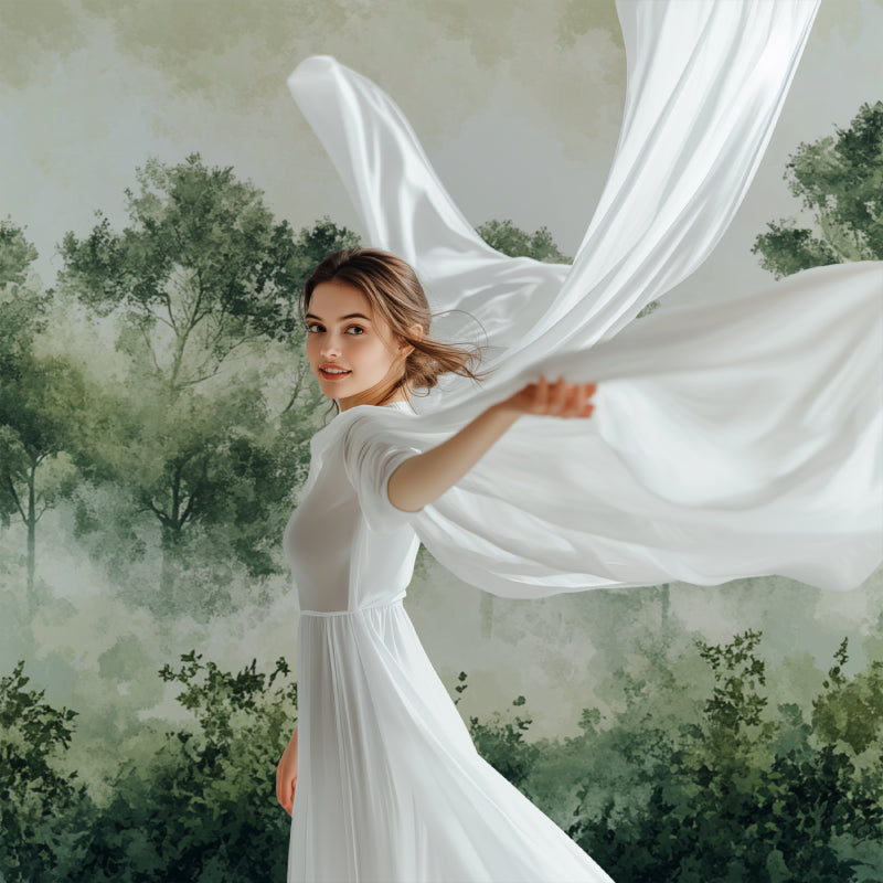 Green forest mural in dining room showing scale and atmospheric effect