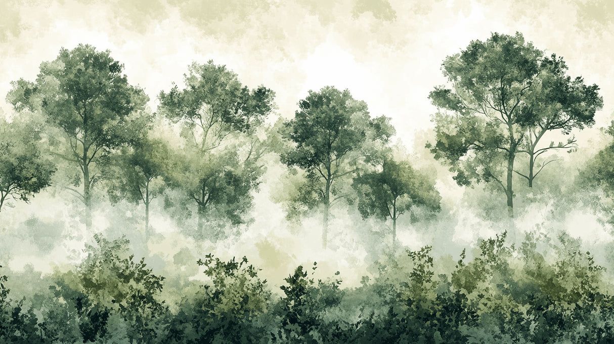Forest wallpaper design file showing full misty green trees pattern and detail