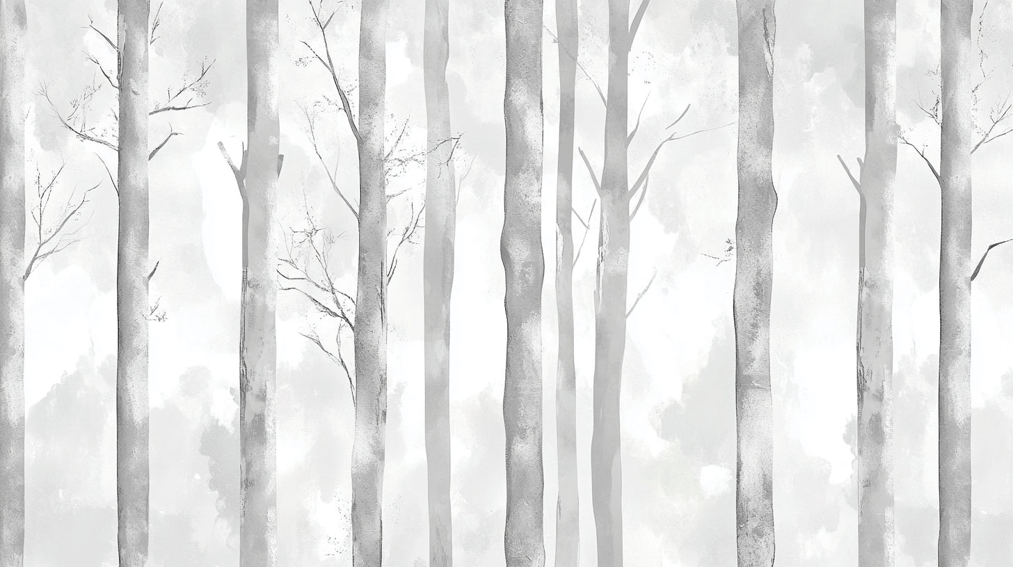 Design file showing detailed misty forest pattern with tree silhouettes on grey background