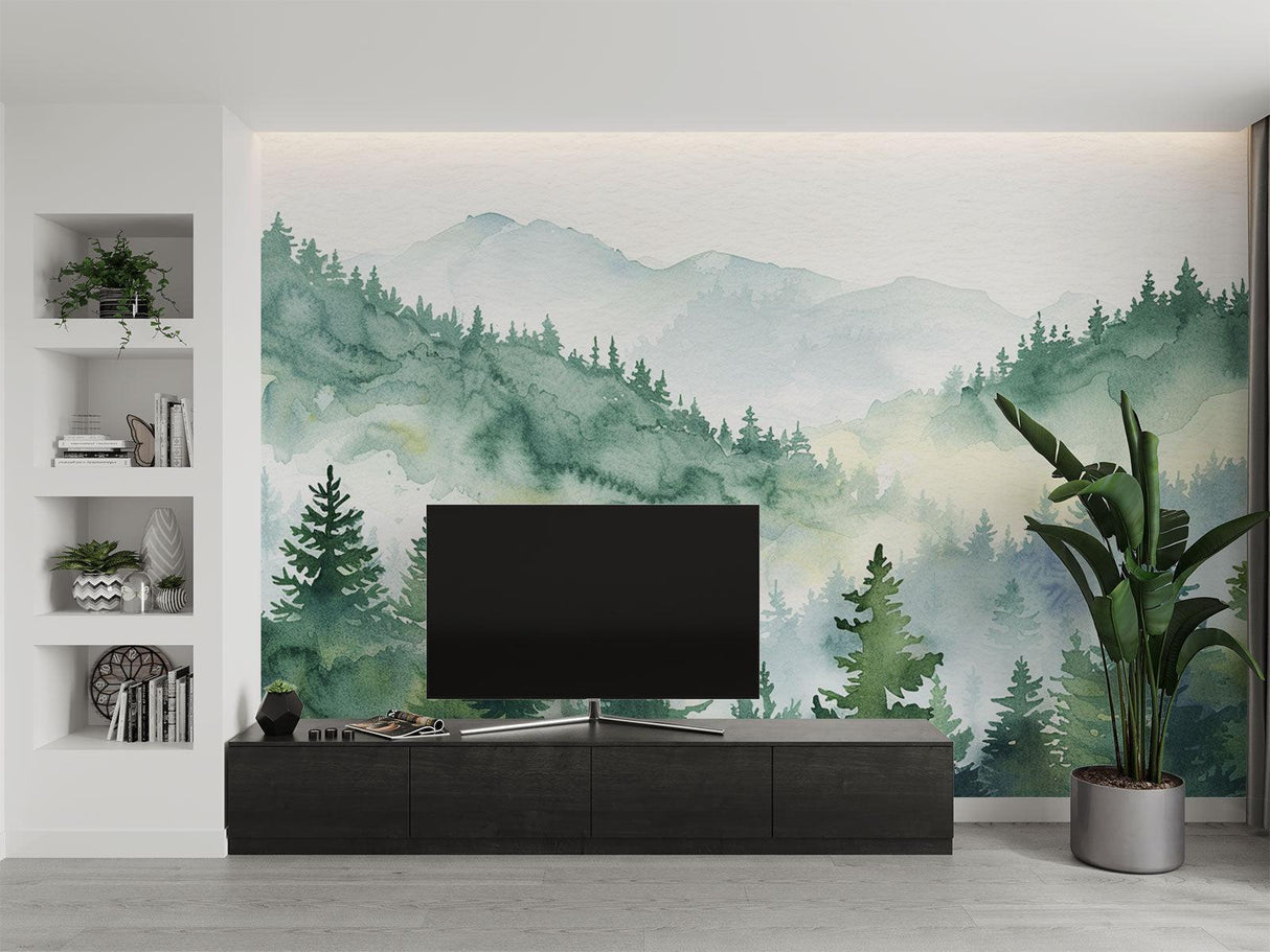 Mountain landscape wallpaper bringing nature into home office