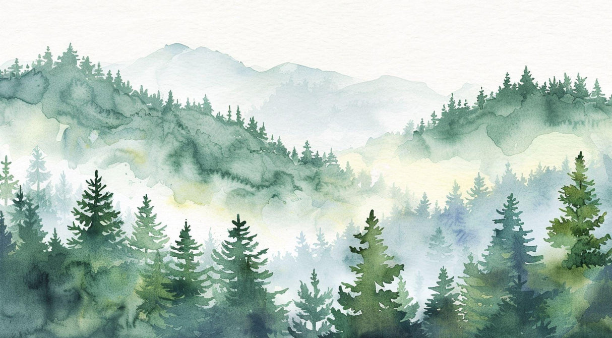 Watercolor forest and mountain design file showing full pattern detail