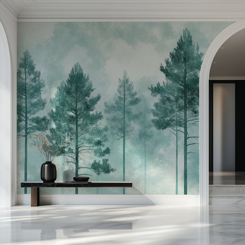 Nature wall mural bringing outdoor feel to dining room space