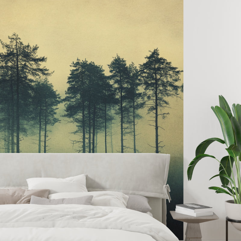 Nature wall mural bringing forest atmosphere to home office space
