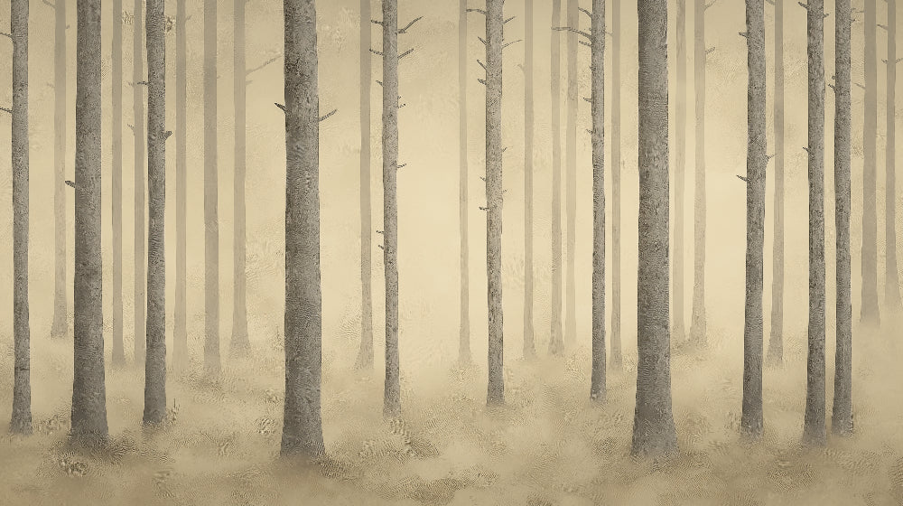 Forest mural design file showing detailed pine trees in morning mist
