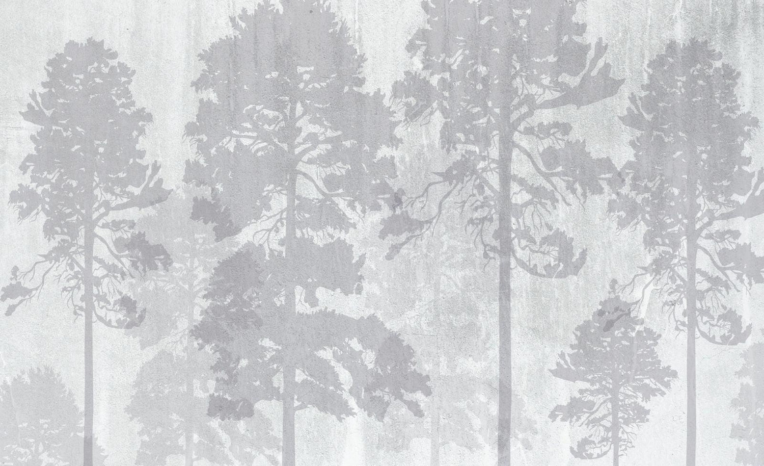 Grey forest wallpaper design file showing misty pine trees pattern and texture detail