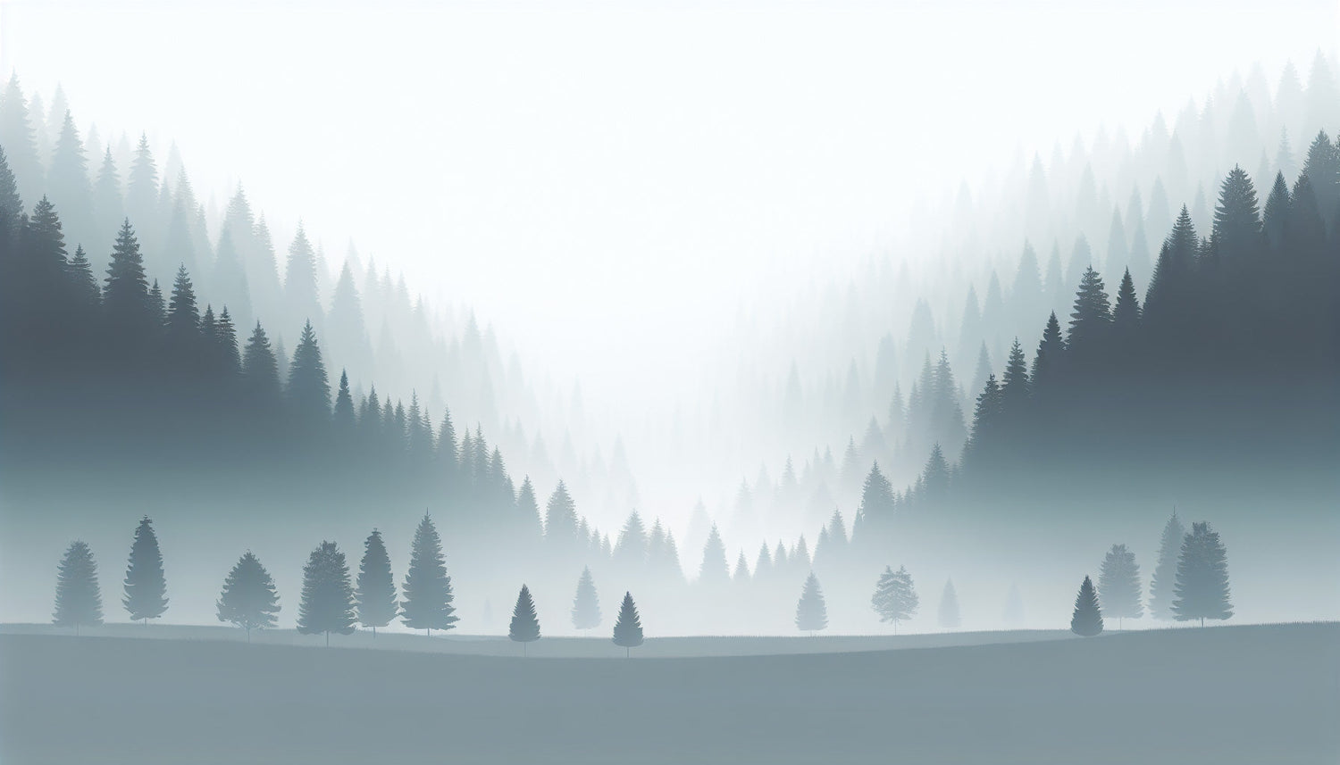 Forest wall mural design file showing detailed pine trees in morning mist