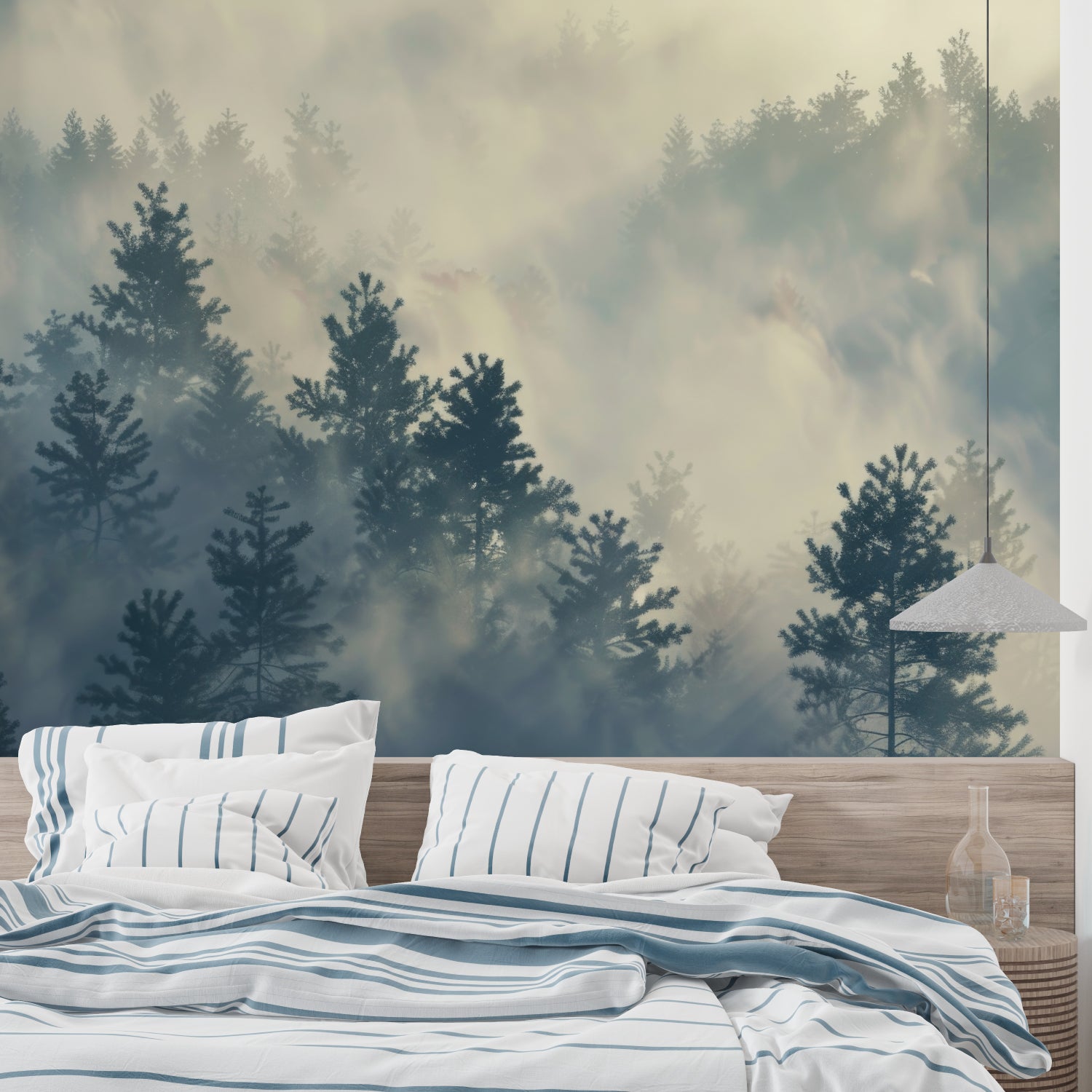 Forest landscape wallpaper bringing nature indoors to reading nook