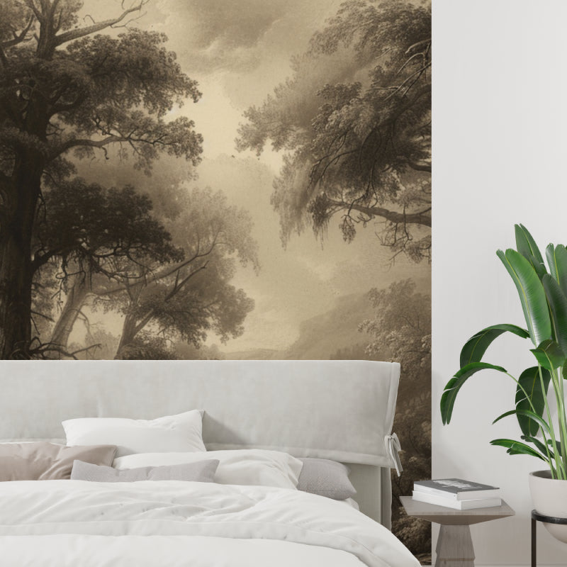 Forest wall mural enhancing meditation room atmosphere