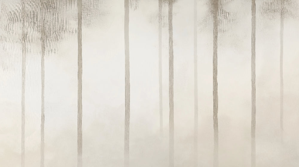 Misty tree silhouettes forest wallpaper design file showing full pattern detail
