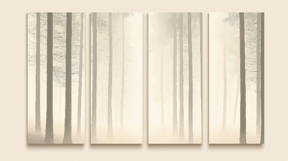 Misty forest wallpaper design file showing detailed tree silhouettes and fog effects