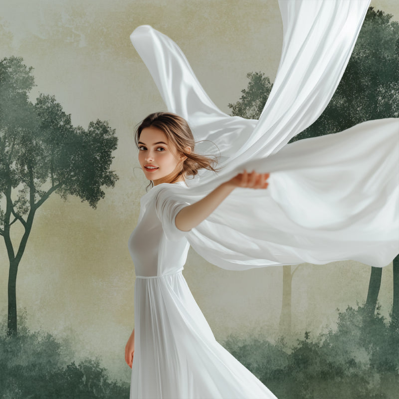 Forest Mural Wallpaper creating a serene atmosphere in a modern living room with neutral furniture