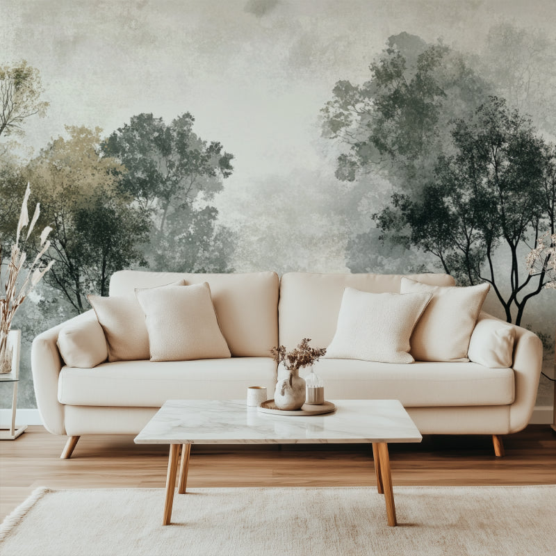 Forest wall mural bringing outdoor feel to home office space