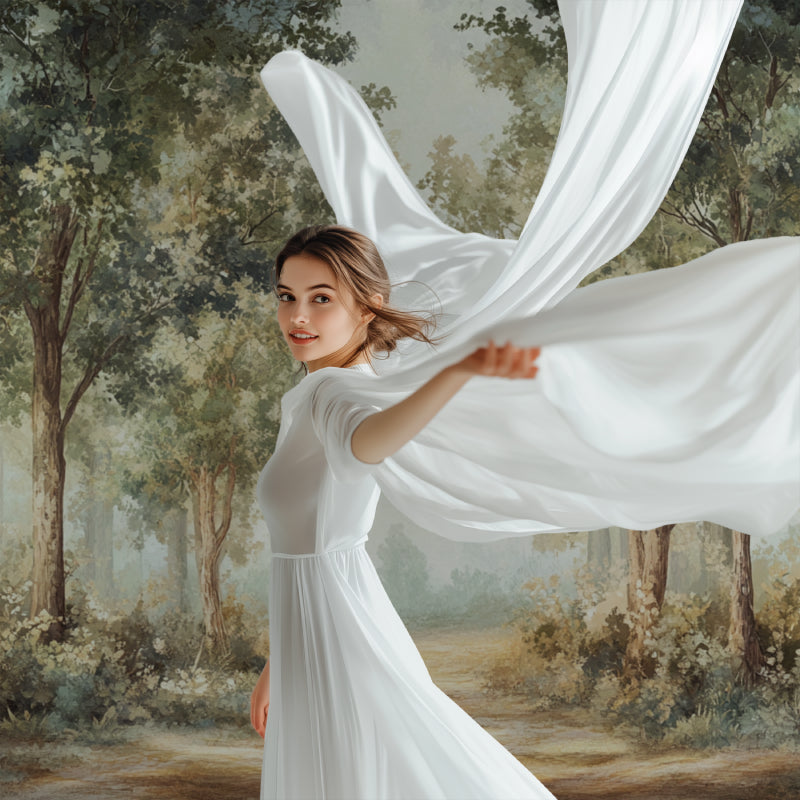 Misty forest mural adding natural charm to dining room setting