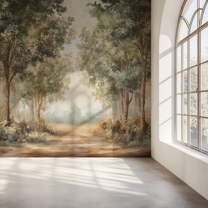 Nature wall mural bringing outdoor feel to home office space