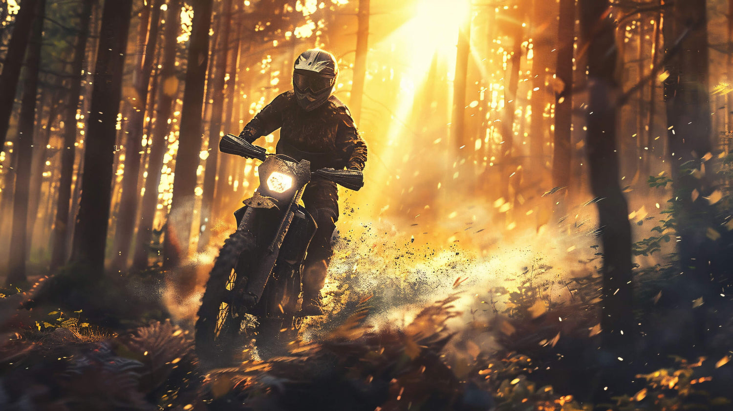 Forest motorcycle adventure design file showing detailed sunset scene and action elements