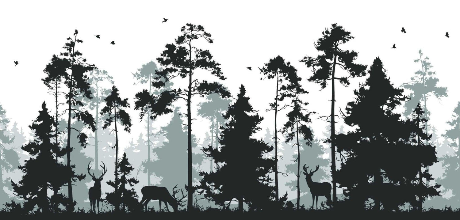 Nordic forest and deer silhouette design file showing detailed pine tree pattern
