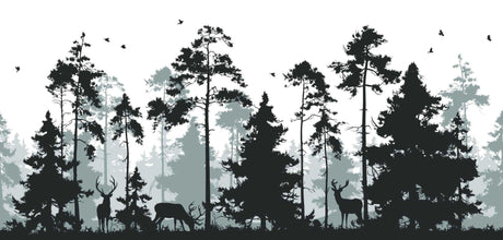 Nordic forest and deer silhouette design file showing detailed pine tree pattern