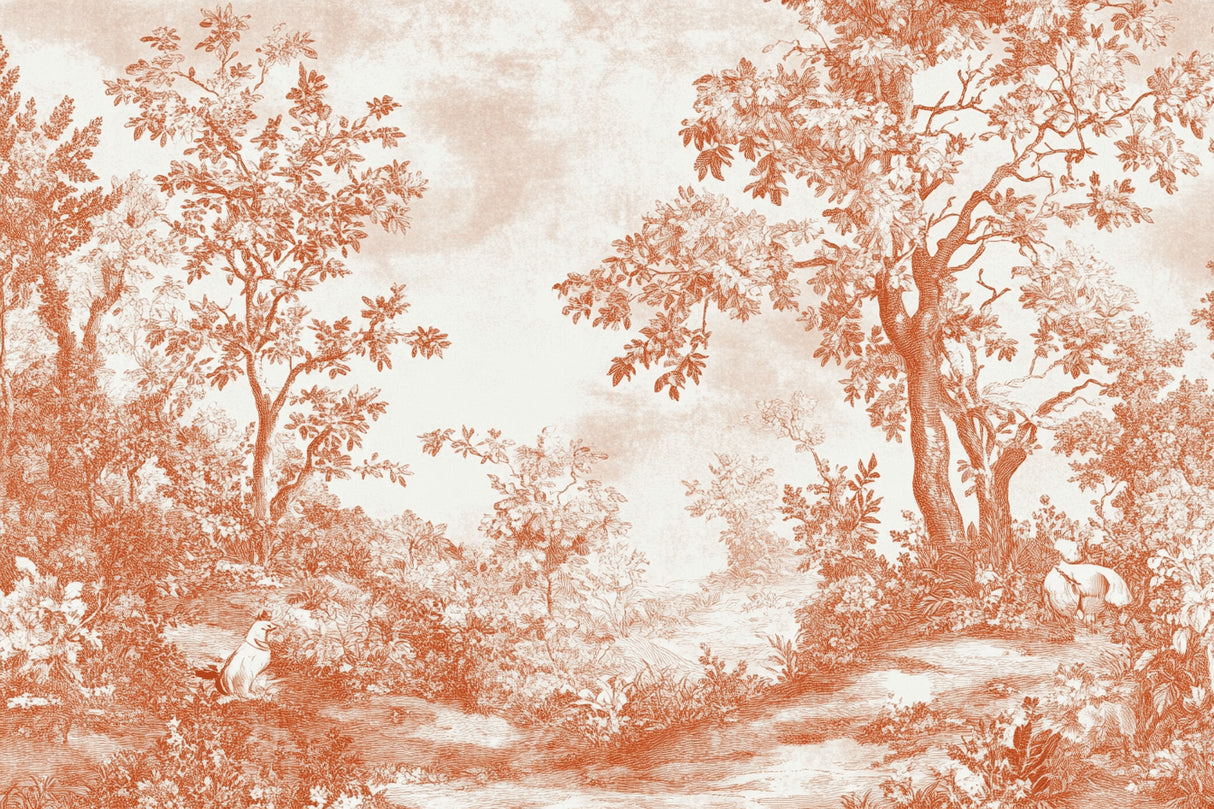 Design file showing detailed terracotta forest pattern with delicate tree silhouettes