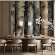 Birch tree wallpaper creating a stunning accent wall in a modern living room with natural light