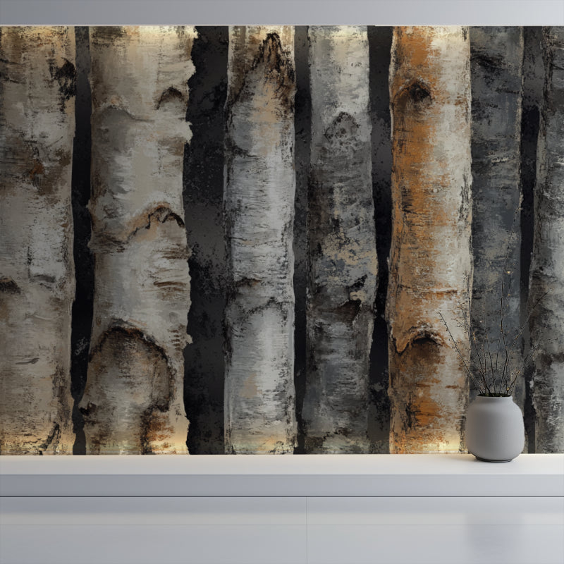 Woodland wall mural bringing nature into a home office space