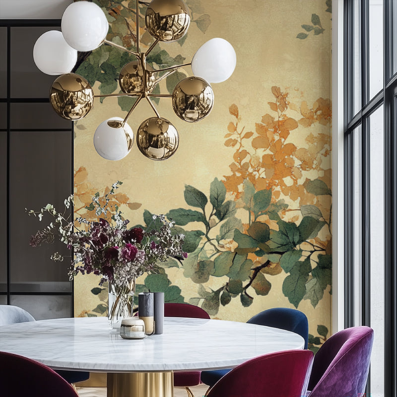 Forest mural wallpaper adding natural elegance to an entrance hallway