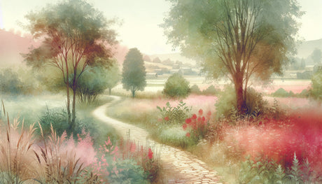 Watercolor forest path design file showing detailed countryside landscape pattern