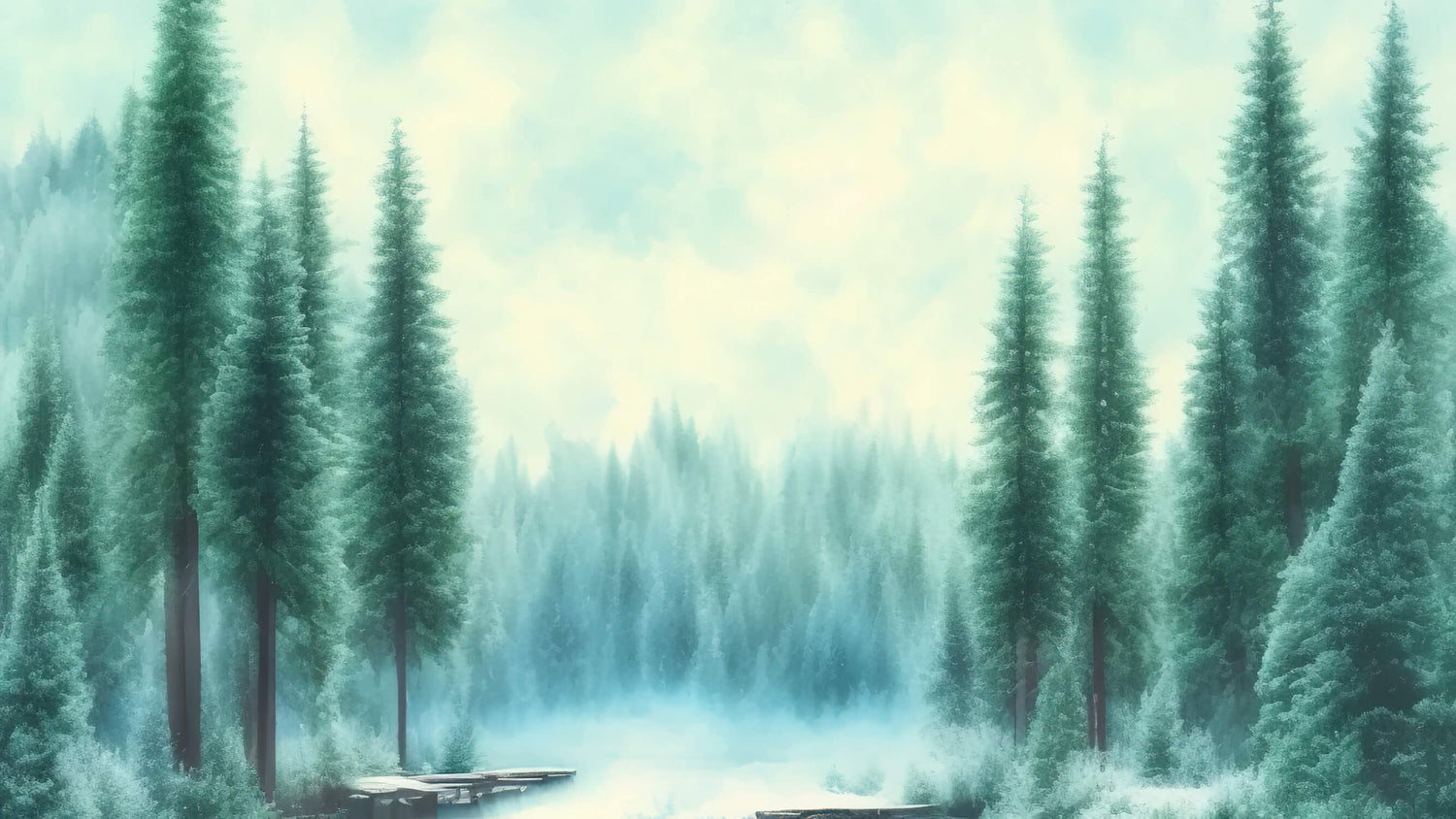 Watercolor pine forest design file showing detailed misty green pattern and texture