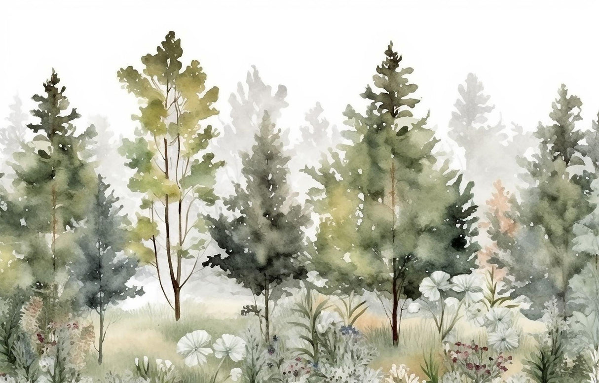 Watercolor Pine Trees design file showing detailed forest pattern