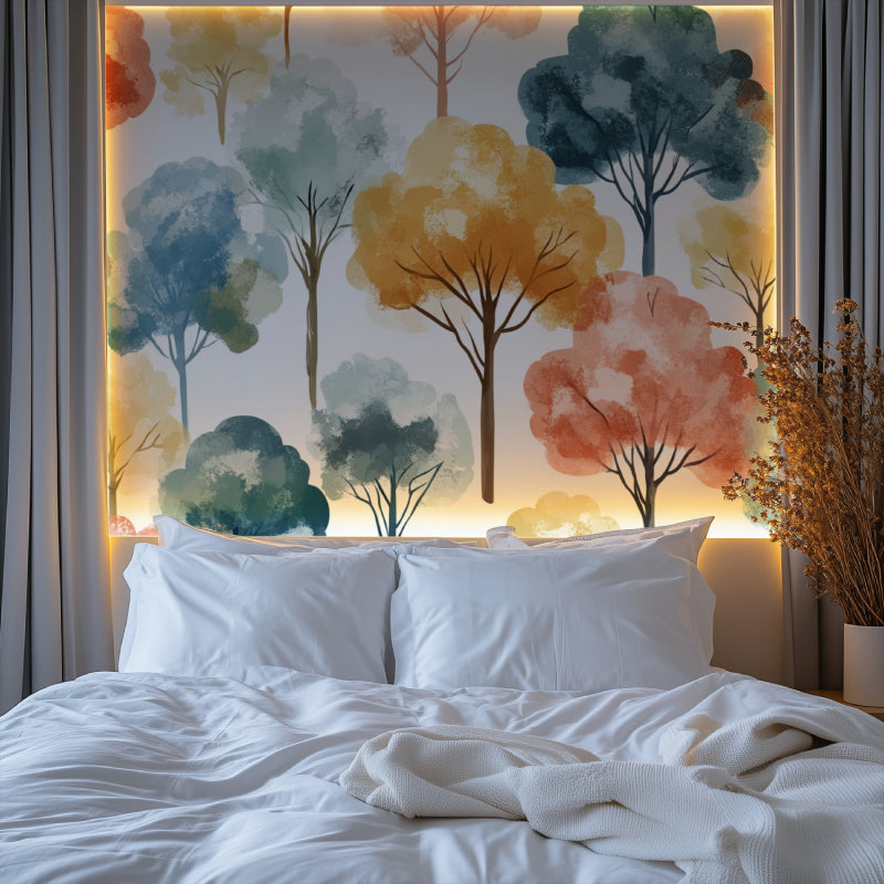 Dining room showcasing Forest Wall Mural with ethereal watercolor effects