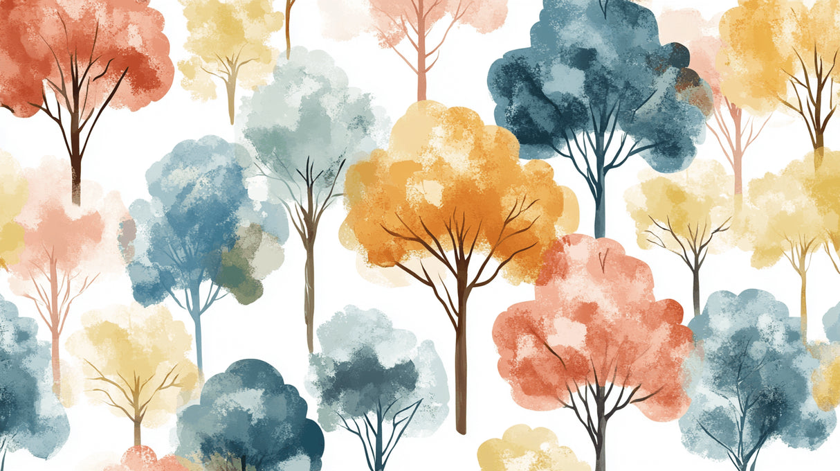 Watercolor Forest design file showing detailed tree pattern and autumn color palette