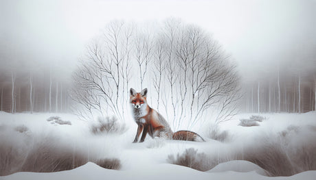 Winter fox in misty woods design file showing detailed forest mural pattern with fog effects