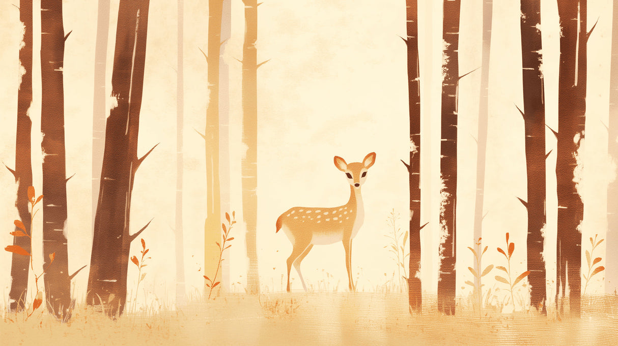 Woodland deer and fox mural wallpaper brightening a child's reading nook