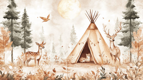 Woodland deer and teepee design file showing intricate pattern details and soft color palette