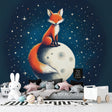 Fox Night Sky Wall Mural styled in a cozy nursery with soft lighting and natural wood furniture