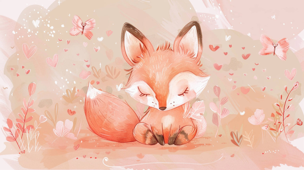 Watercolor fox nursery wallpaper design file showing detailed pattern and soft color palette