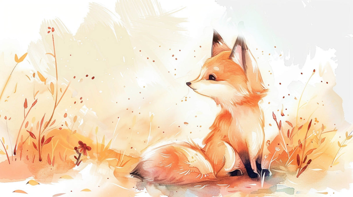 Watercolor fox wallpaper design file showing intricate brushwork and gentle color palette