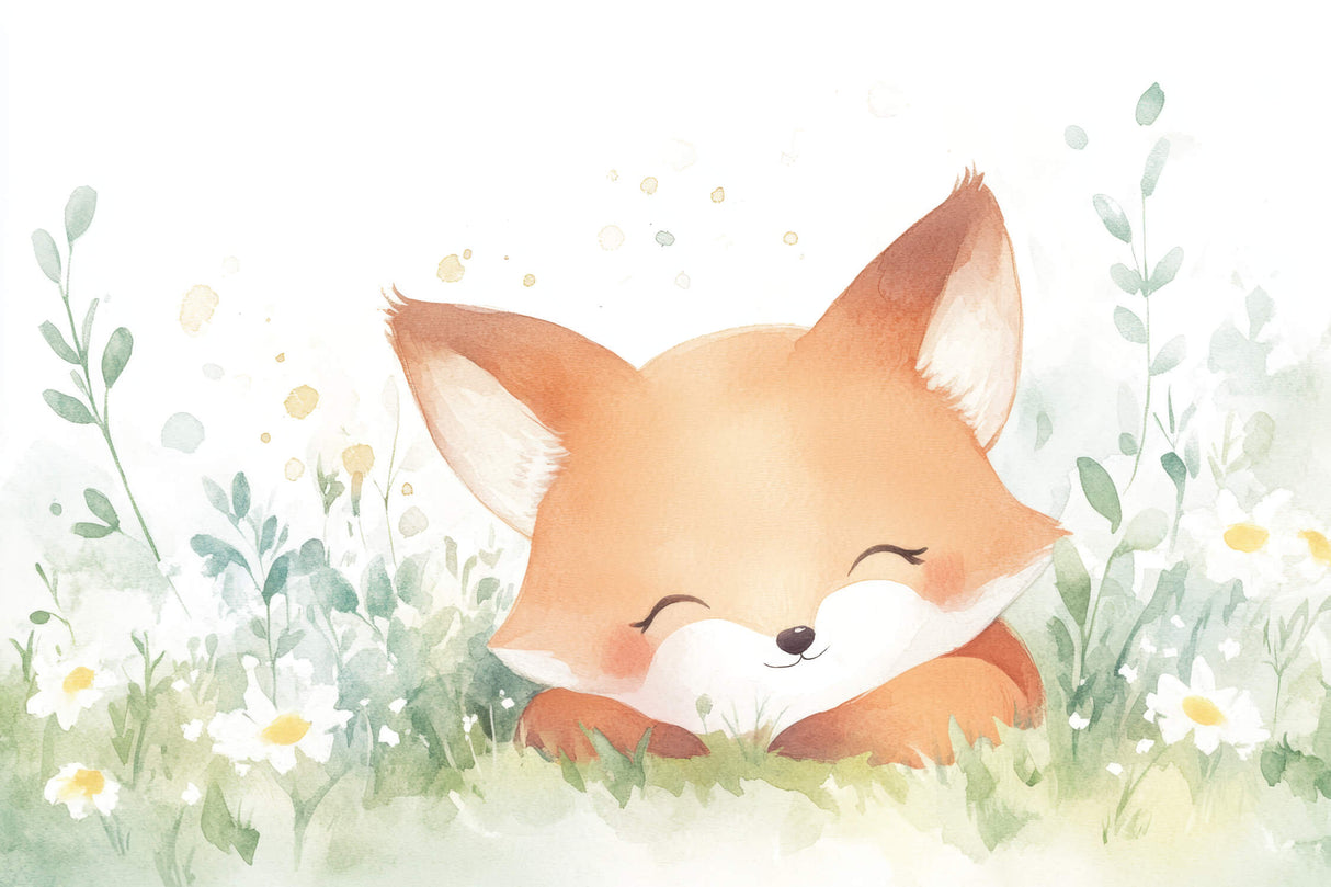 Fox nursery wallpaper design file showing watercolor fox pattern with golden sprinkles