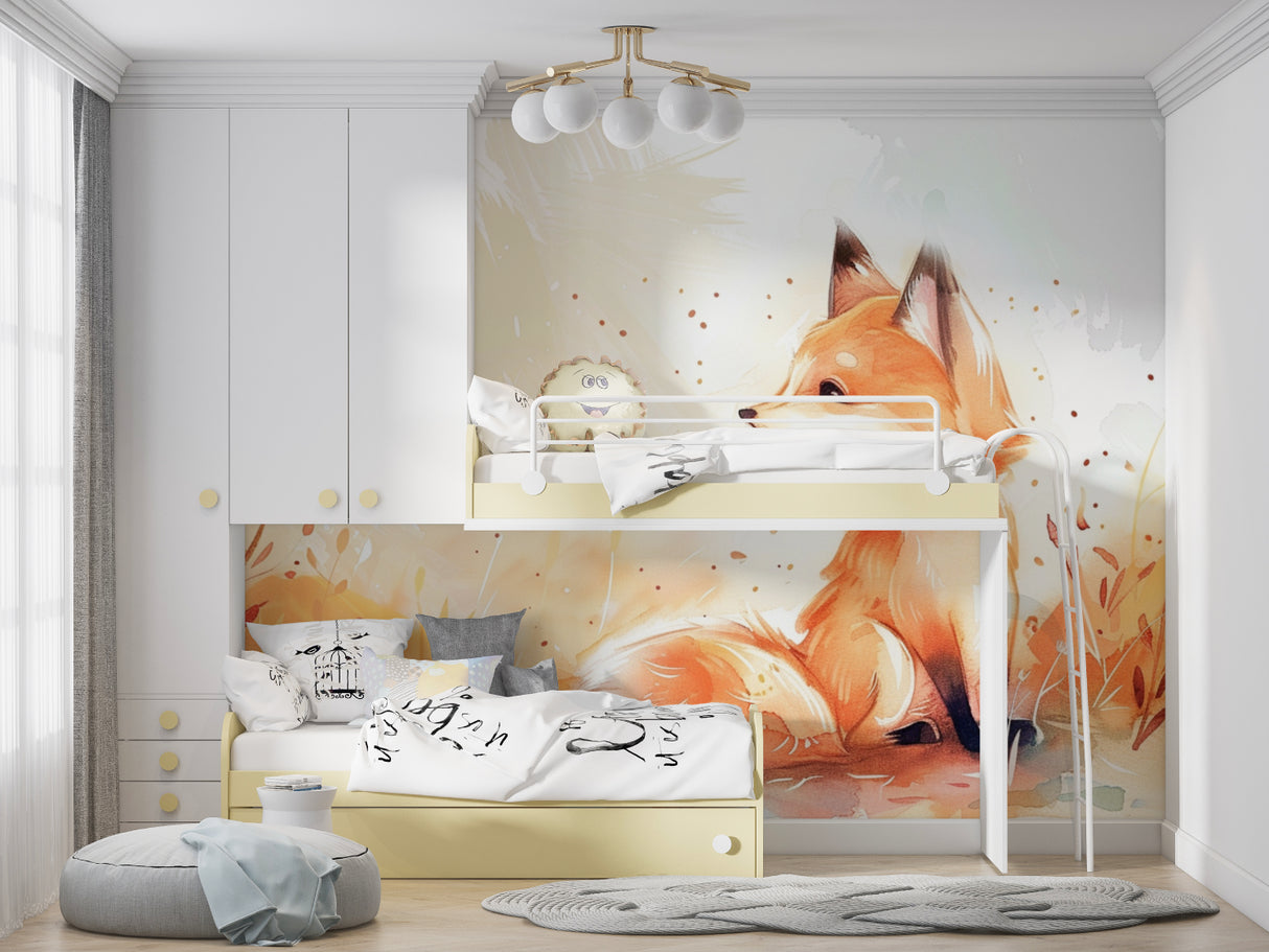 Woodland Fox Mural creating a reading nook in a children's bedroom