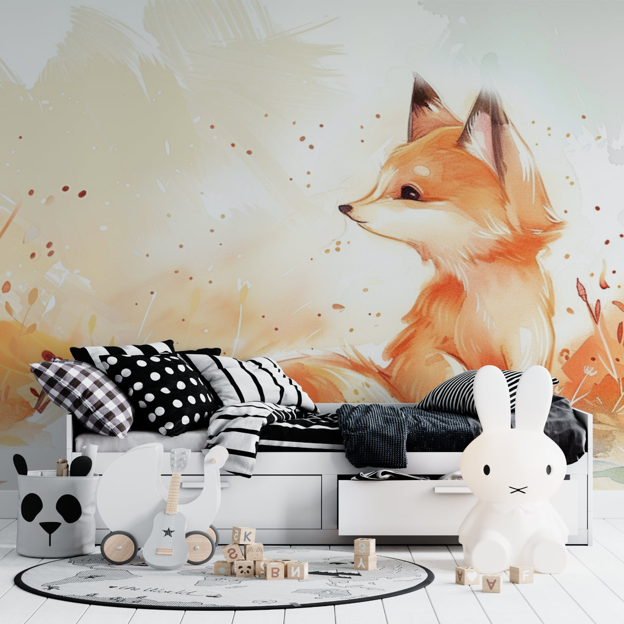 Fox Wall Mural showcased in a Scandinavian-style kids room