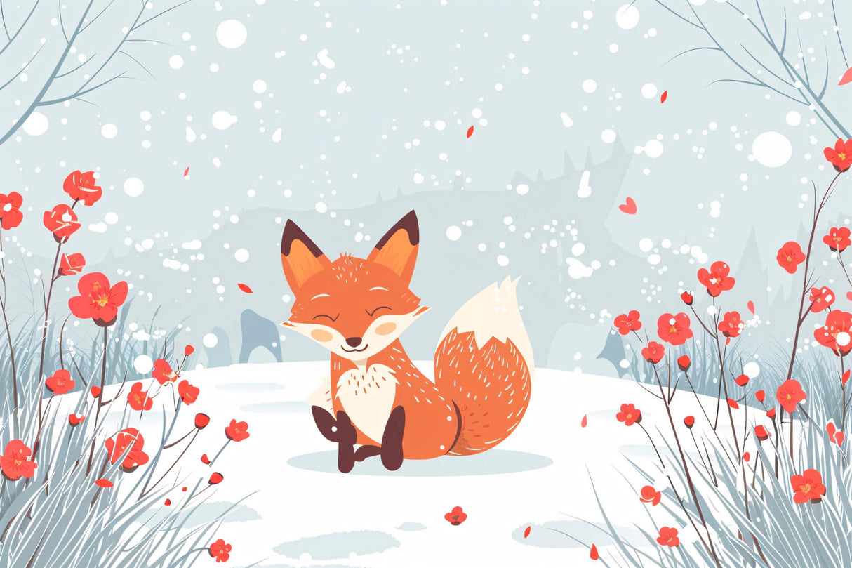 Fox wallpaper design file showing detailed winter garden pattern with red flowers