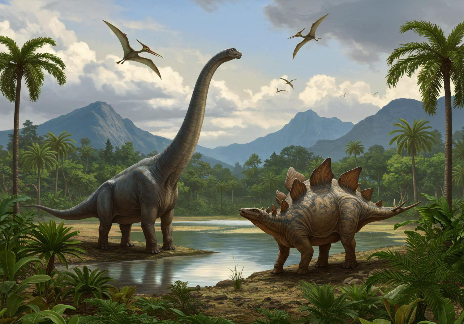 Dinosaurier Tapete | Jurassische Landschaft mit Brachiosaurus