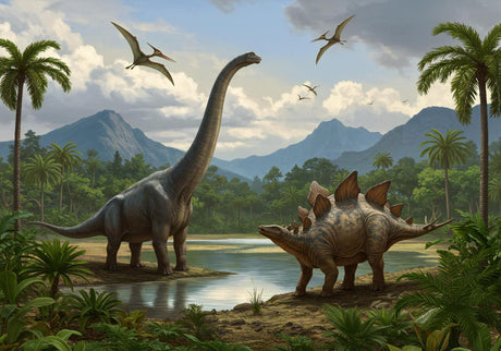Papier Peint Mural Dinosaure | Paysage Jurassique avec Brachiosaure
