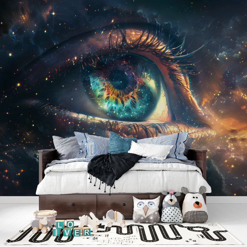 Space Eye Mural creating depth in a gaming room with ambient lighting