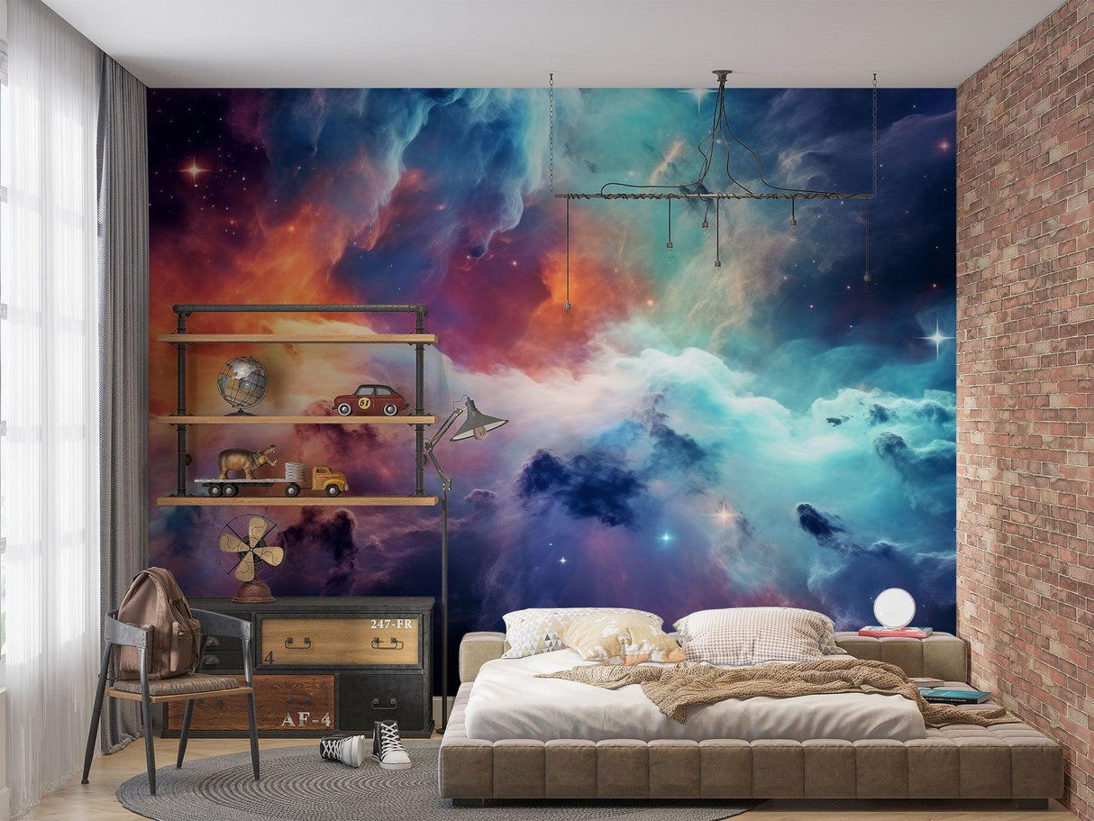 Nebula wall mural enhancing meditation room with cosmic vibes
