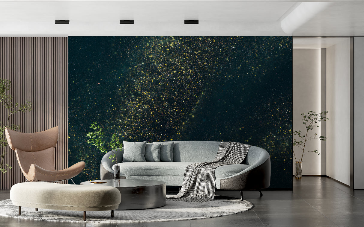 Celestial wallpaper bringing sparkle to a dining room setting