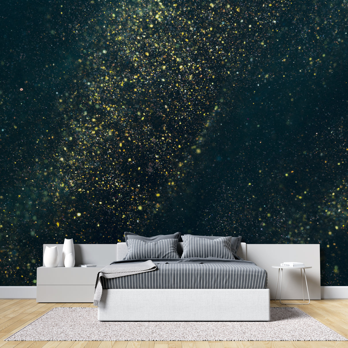 Galaxy mural creating an elegant backdrop in a reading nook